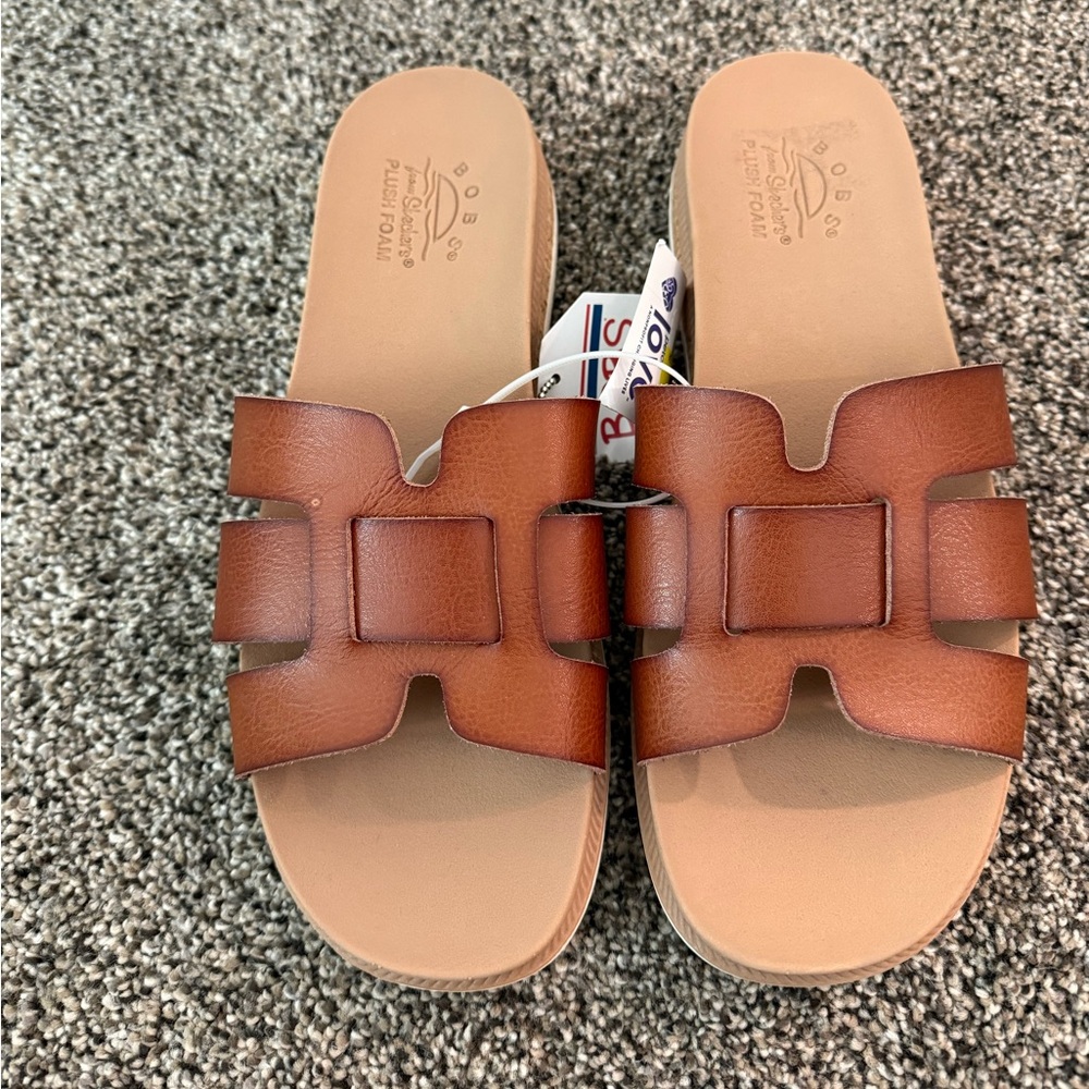Sketchers Bobs Brown Leather Slide Sandals